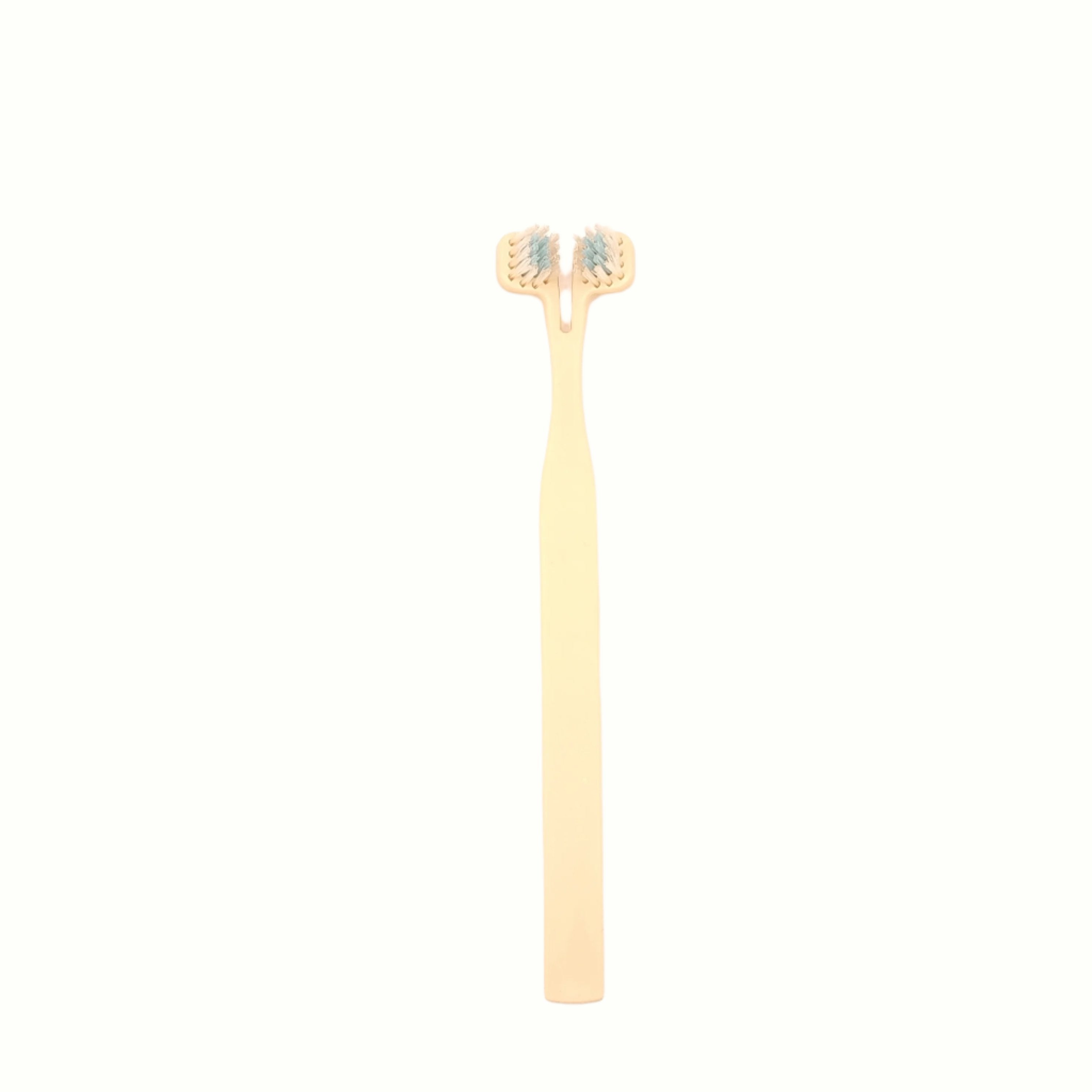 Light yellow dual-sided pet toothbrush, pastel design for easy and thorough cleaning of dogs' and cats' teeth