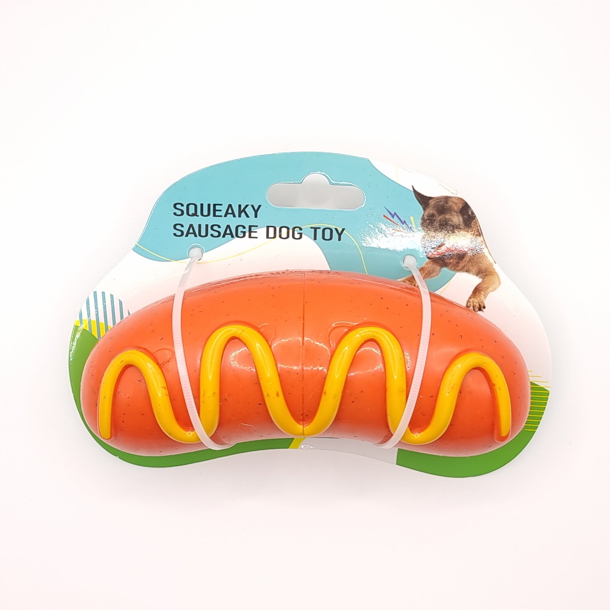 Durable squeaky sausage dog toy for aggressive chewers, thick and shaped like a red sausage