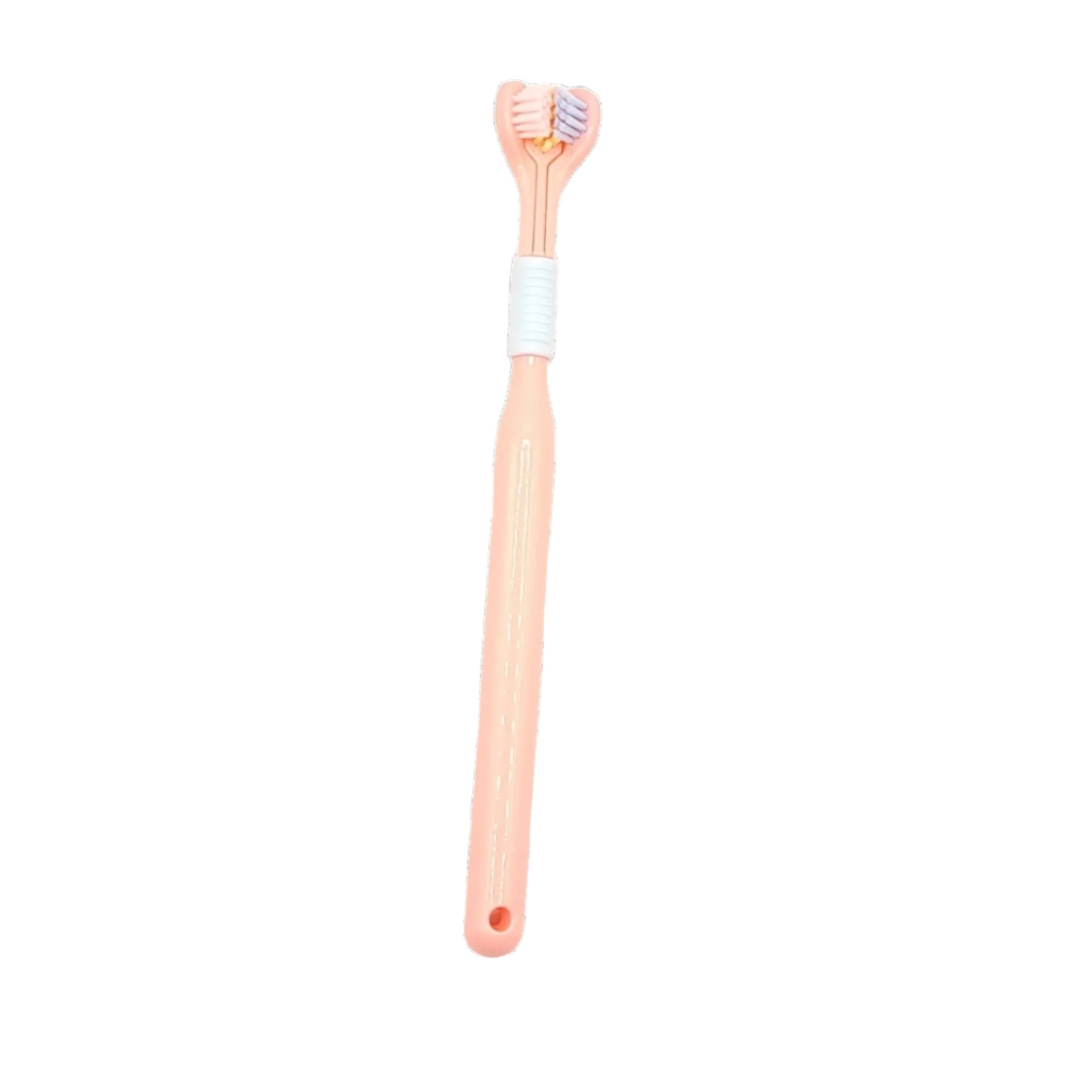 Pet dog cat toothbrush 3 sided clean gums teeth pink