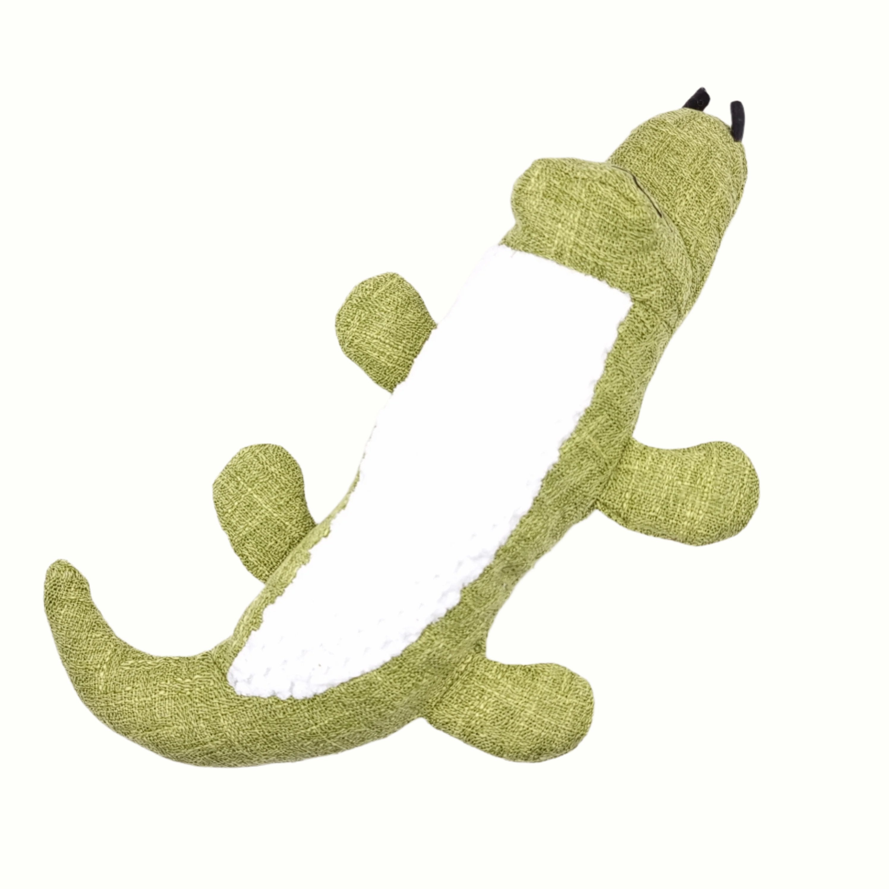 Green crocodile plush squeaker toy for dogs, cute and fun