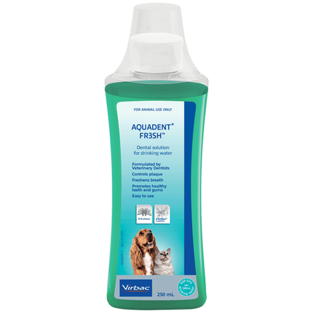 Aquadent FR3SH oral health water additive for dogs and cats, reduces plaque and freshens breath