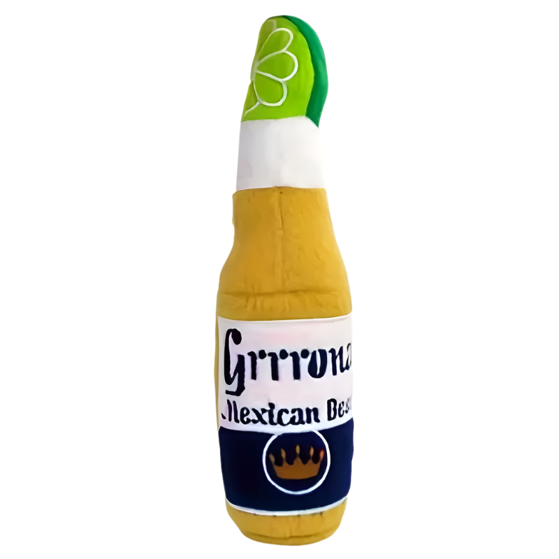 Grrrona Corona Beer Style Plush Dog Toy, fun and soft chew toy for dogs