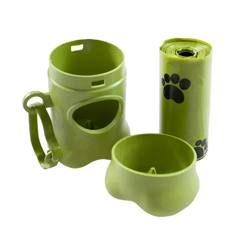 Green dog poop bag holder, practical and eco-friendly accessory for carrying waste bags on walks