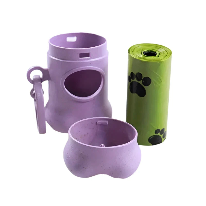 Purple dog poop bag holder, stylish and practical for carrying waste bags during dog walks