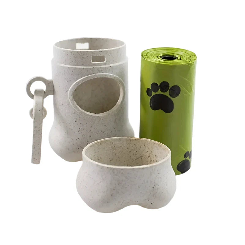 White dog poop bag holder, convenient and stylish accessory for carrying waste bags on walks