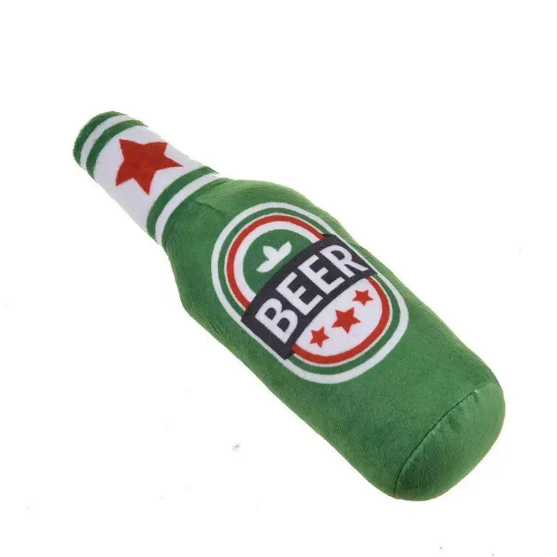 Squeaky Beer Bottle Plush Toy for Dogs - Green