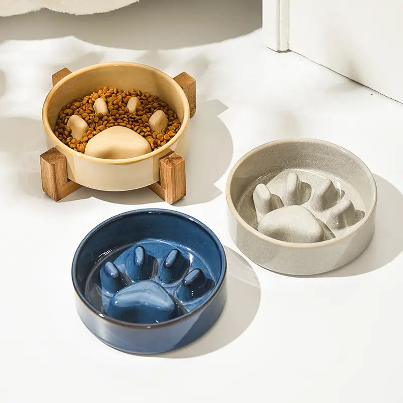 ceramic dog bowl slow feeder raised pattern