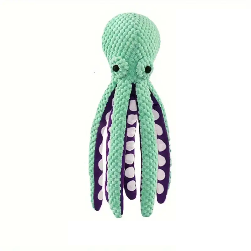 Green octopus dog toy, durable plush toy with squeaker, perfect for interactive play and chewing