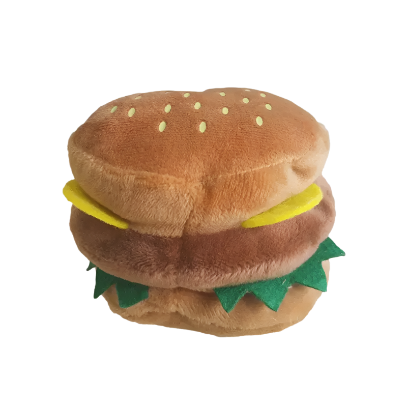 Squeaky Hamburger Plush Dog Toy for small breeds, fun and soft